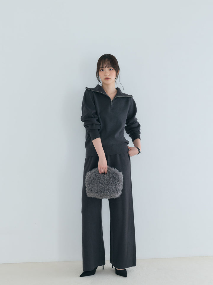 【Luxe series】ハーフZIPニットトップス&ストレートニットパンツSET UP