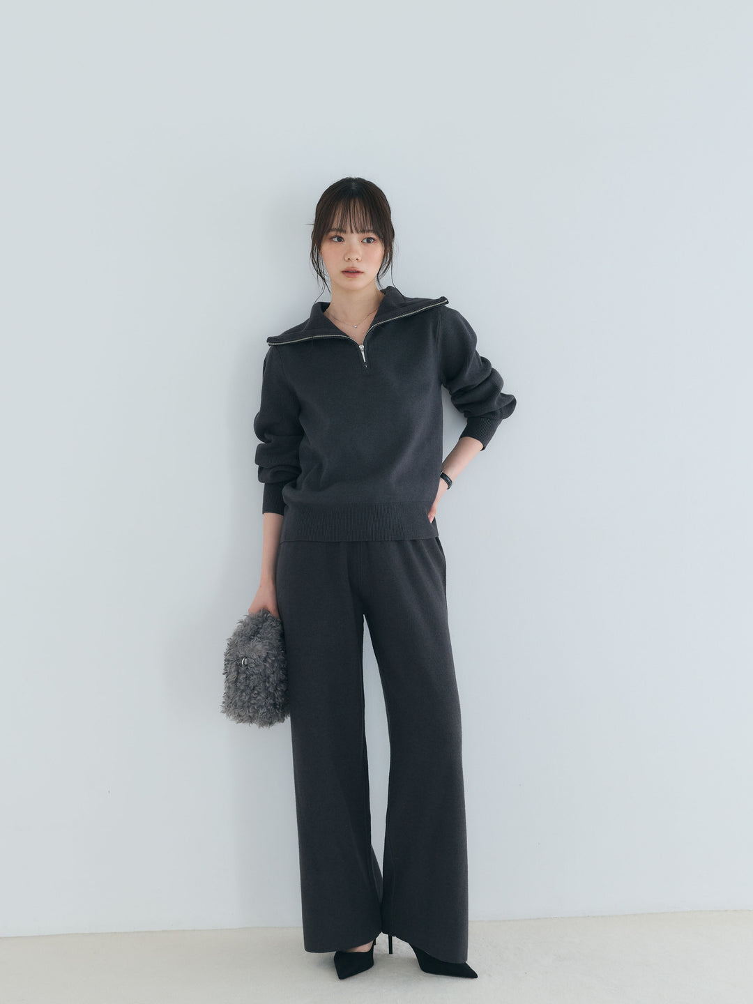 【Luxe series】ハーフZIPニットトップス&ストレートニットパンツSET UP