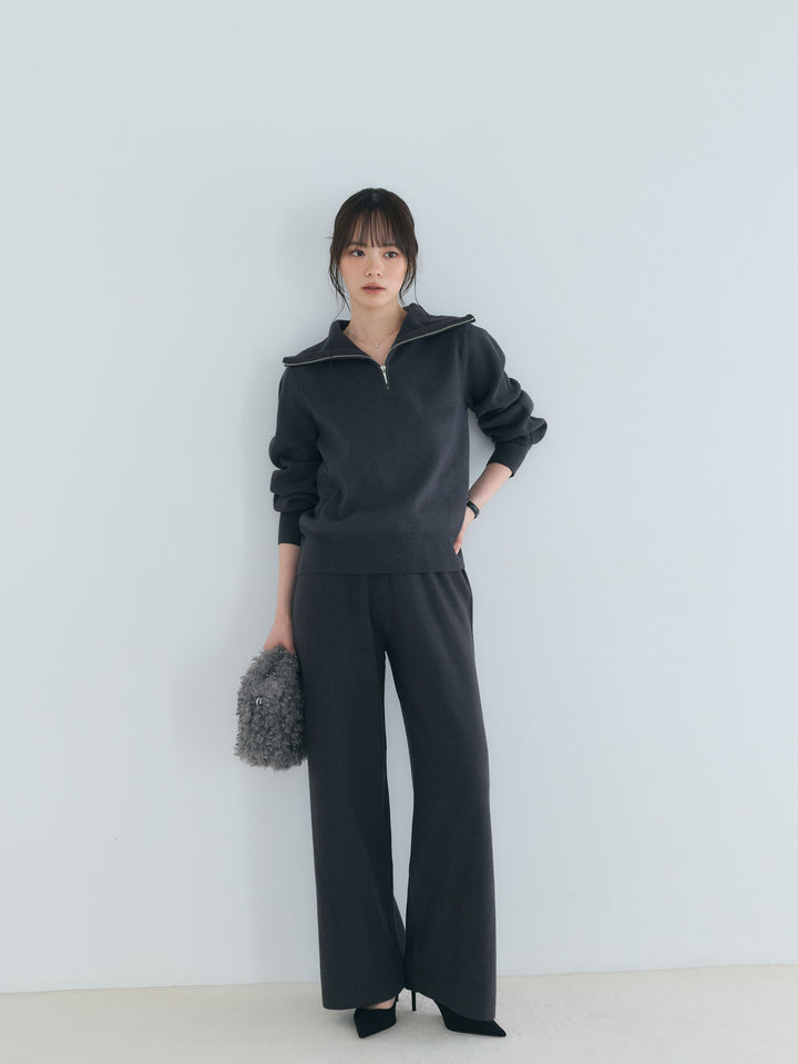 【Luxe series】ハーフZIPニットトップス&ストレートニットパンツSET UP