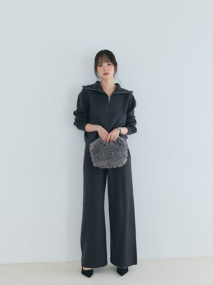 【Luxe series】ハーフZIPニットトップス&ストレートニットパンツSET UP