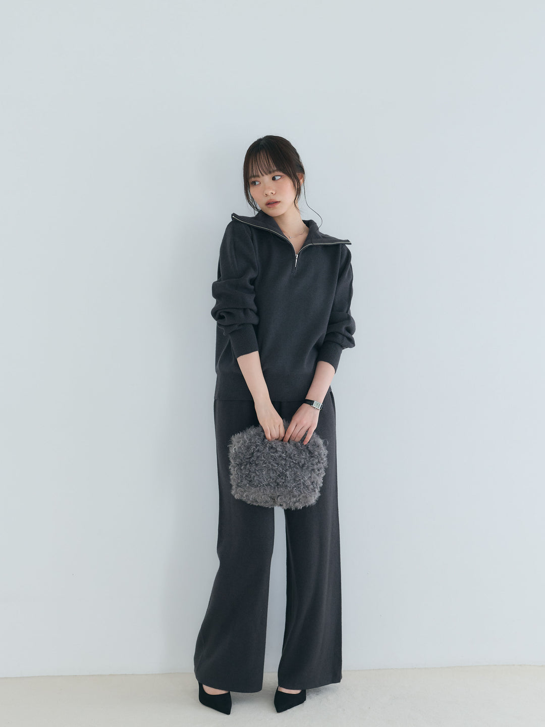 【Luxe series】ハーフZIPニットトップス&ストレートニットパンツSET UP