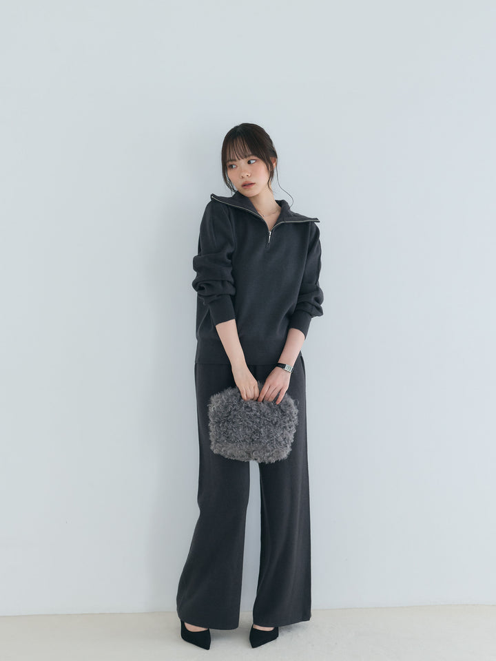 【Luxe series】ハーフZIPニットトップス&ストレートニットパンツSET UP