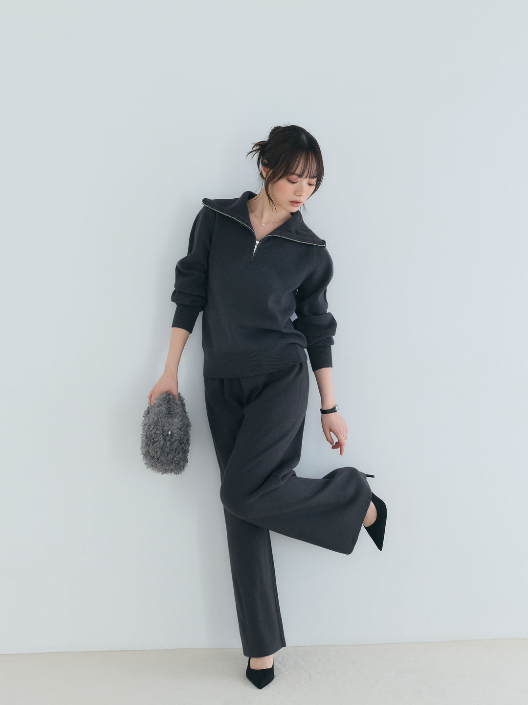 【Luxe series】ハーフZIPニットトップス&ストレートニットパンツSET UP