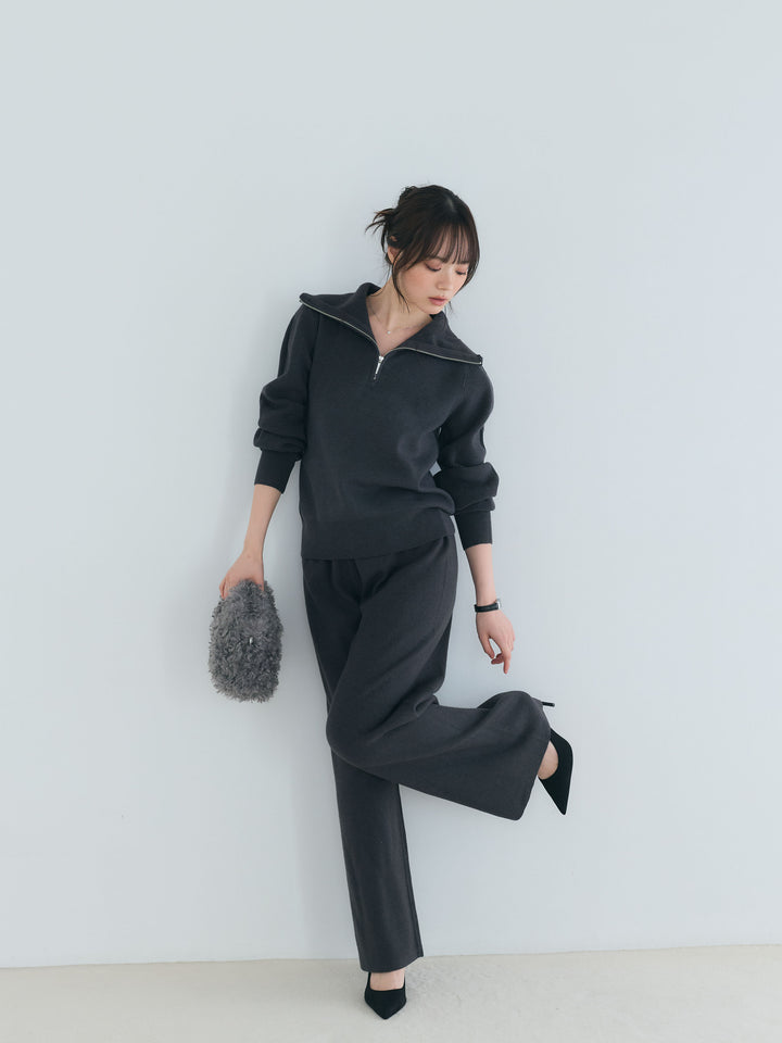 【Luxe series】ハーフZIPニットトップス&ストレートニットパンツSET UP