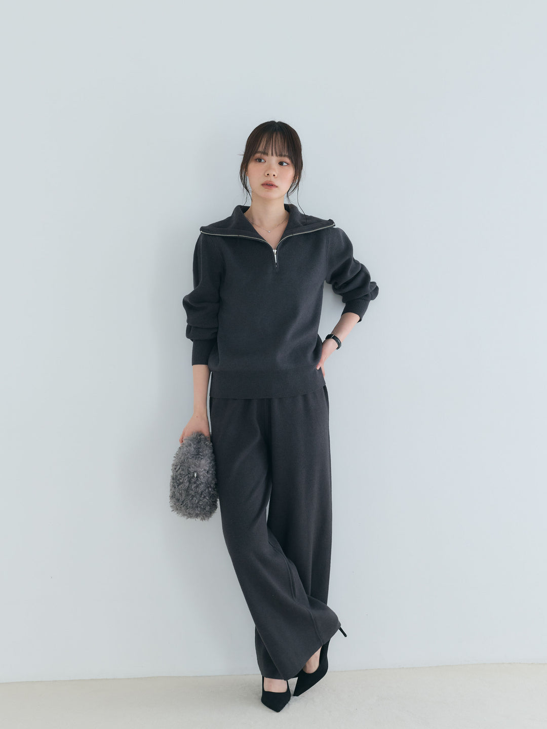【Luxe series】ハーフZIPニットトップス&ストレートニットパンツSET UP