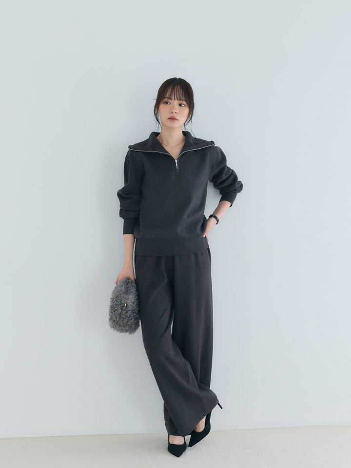 【Luxe series】ハーフZIPニットトップス&ストレートニットパンツSET UP