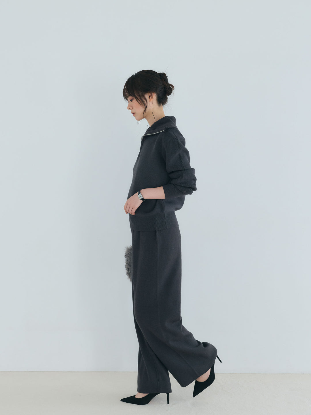 【Luxe series】ハーフZIPニットトップス&ストレートニットパンツSET UP