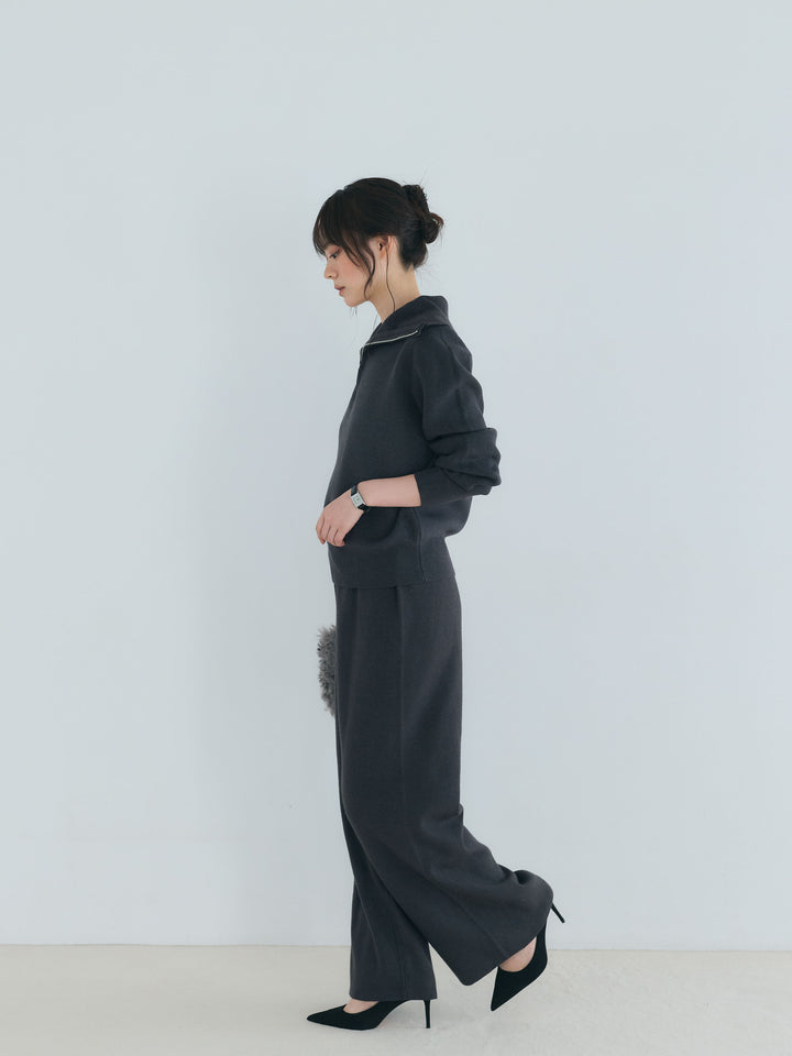 【Luxe series】ハーフZIPニットトップス&ストレートニットパンツSET UP