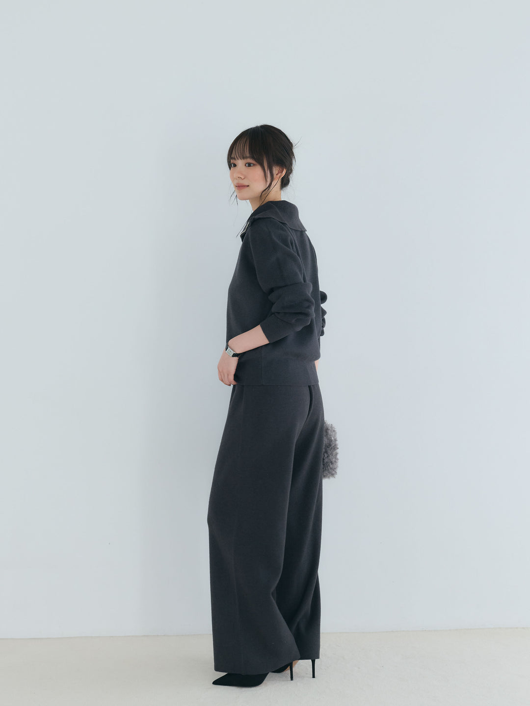 【Luxe series】ハーフZIPニットトップス&ストレートニットパンツSET UP