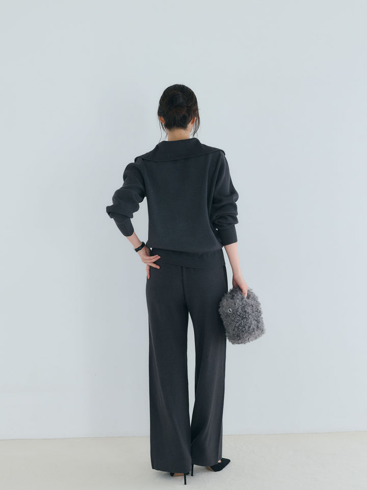【Luxe series】ハーフZIPニットトップス&ストレートニットパンツSET UP