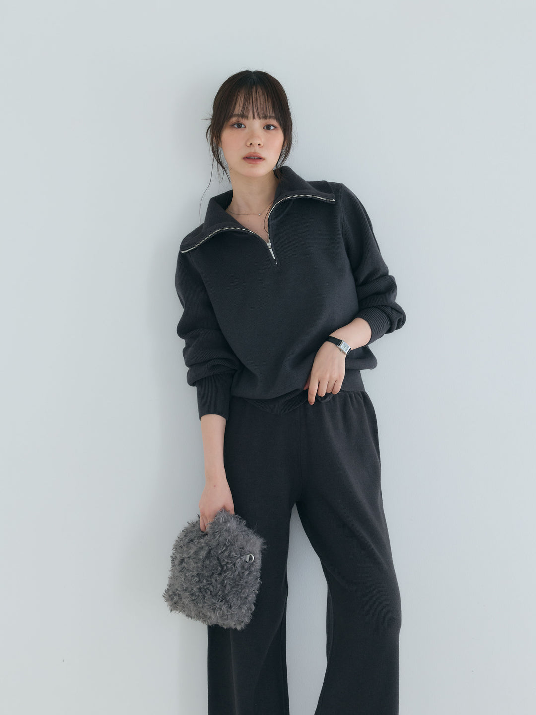 【Luxe series】ハーフZIPニットトップス&ストレートニットパンツSET UP