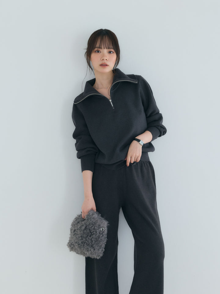 【Luxe series】ハーフZIPニットトップス&ストレートニットパンツSET UP