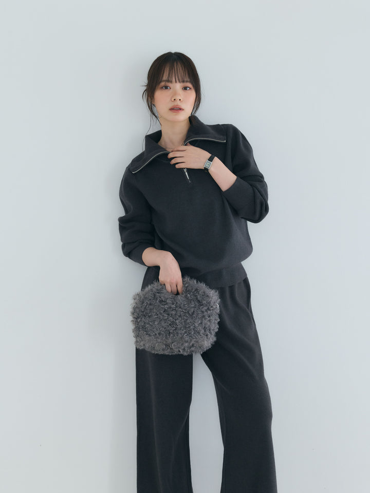 【Luxe series】ハーフZIPニットトップス&ストレートニットパンツSET UP