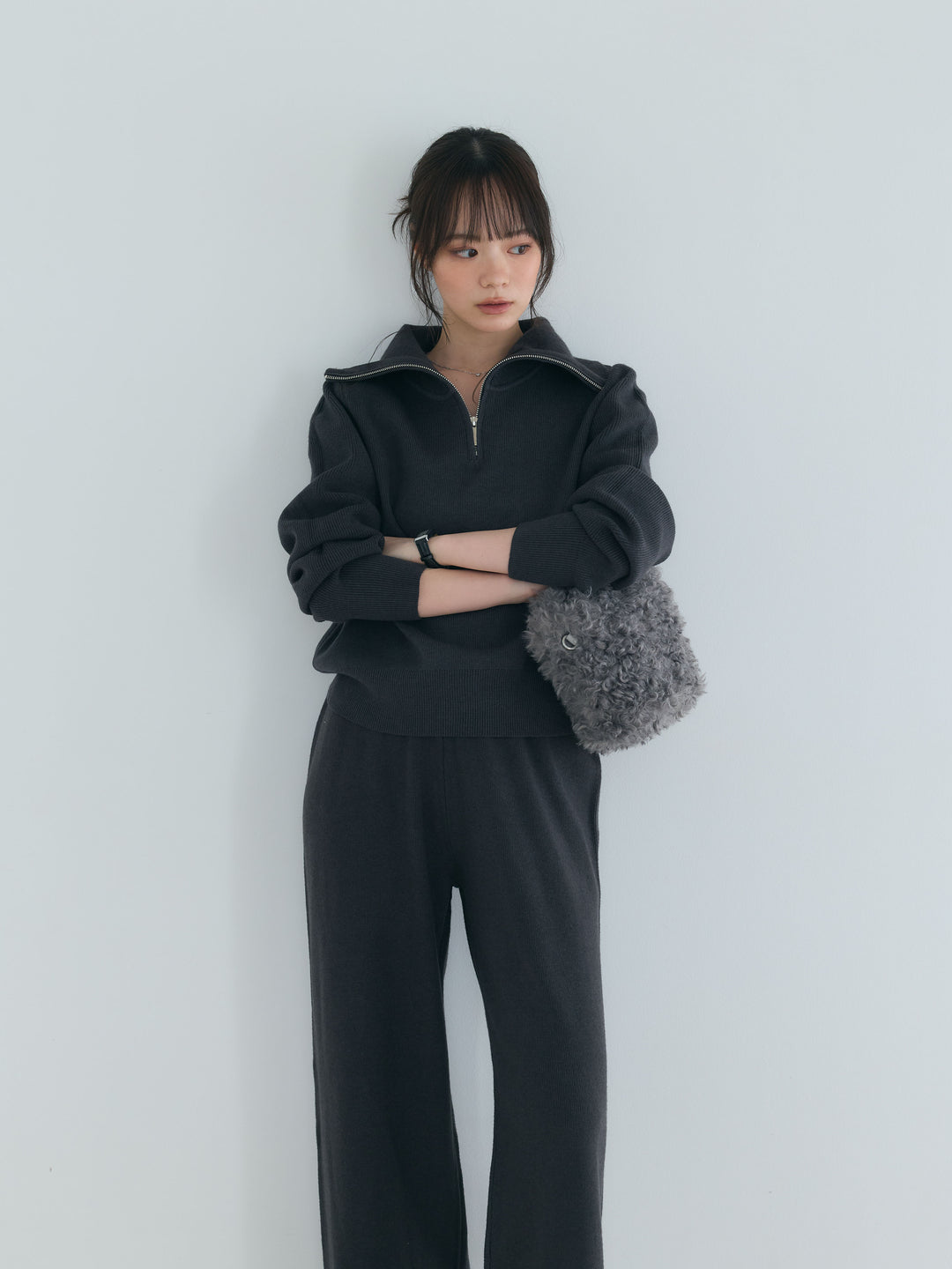 【Luxe series】ハーフZIPニットトップス&ストレートニットパンツSET UP