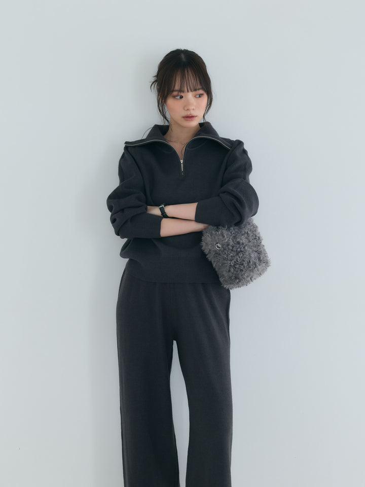【Luxe series】ハーフZIPニットトップス&ストレートニットパンツSET UP