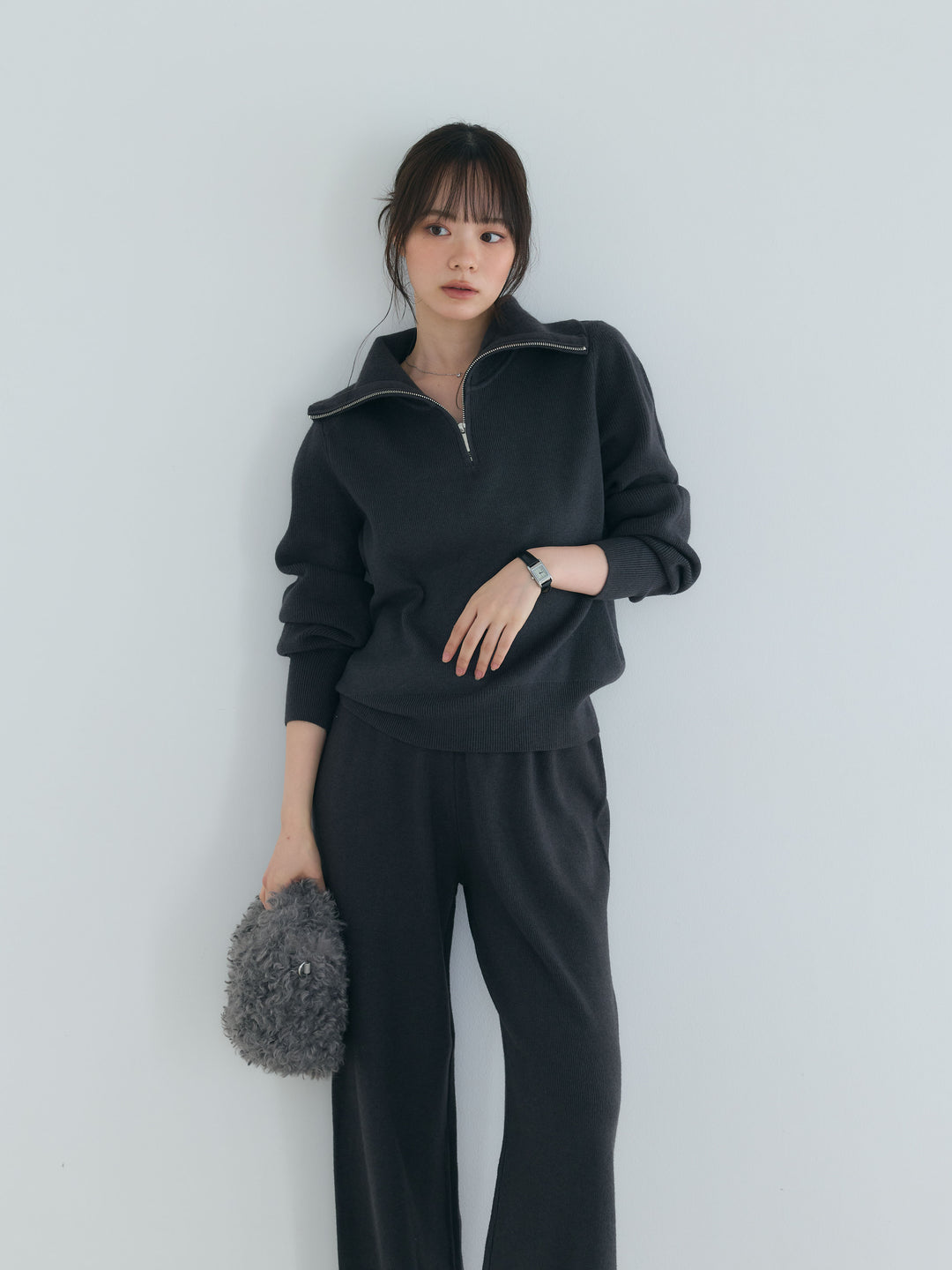 【Luxe series】ハーフZIPニットトップス&ストレートニットパンツSET UP