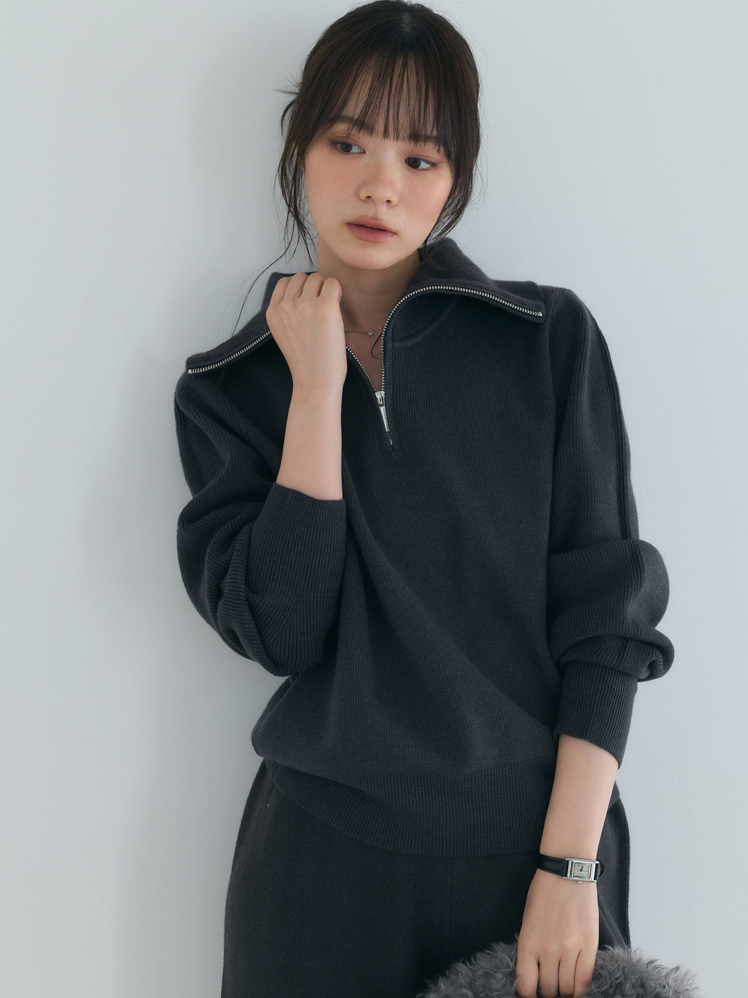 【Luxe series】ハーフZIPニットトップス&ストレートニットパンツSET UP