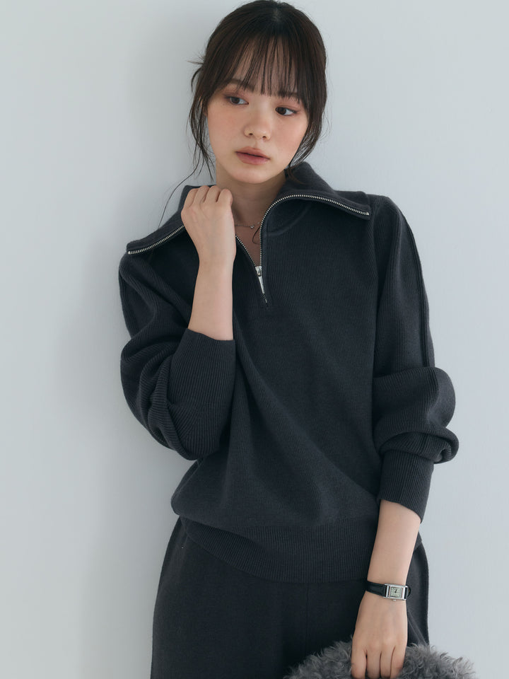 【Luxe series】ハーフZIPニットトップス&ストレートニットパンツSET UP