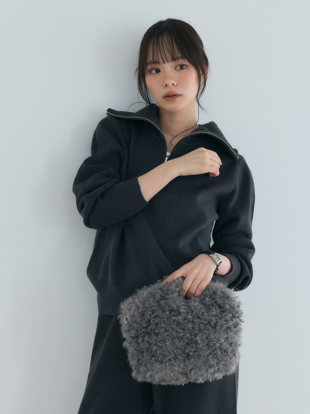 【Luxe series】ハーフZIPニットトップス&ストレートニットパンツSET UP