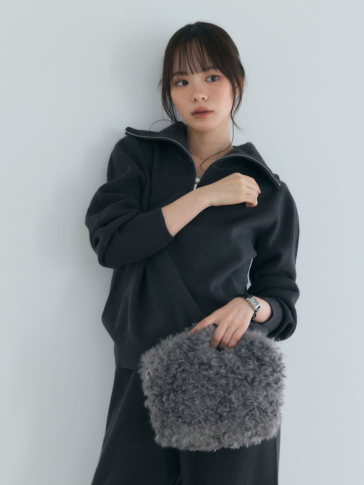 【Luxe series】ハーフZIPニットトップス&ストレートニットパンツSET UP