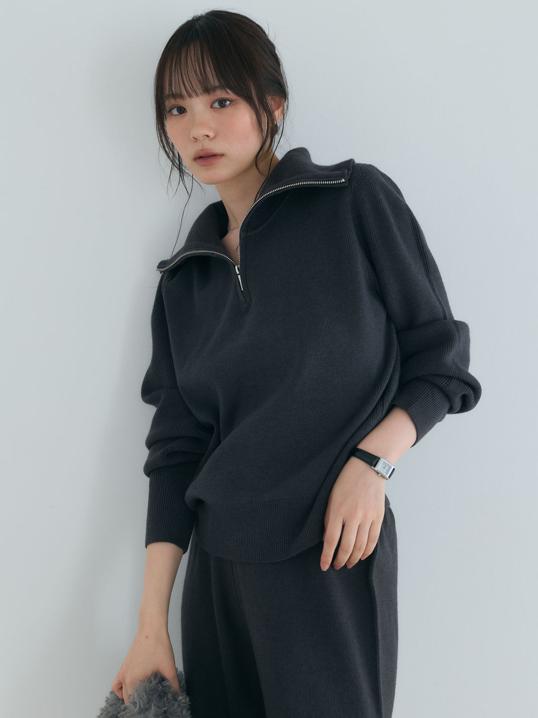 【Luxe series】ハーフZIPニットトップス&ストレートニットパンツSET UP