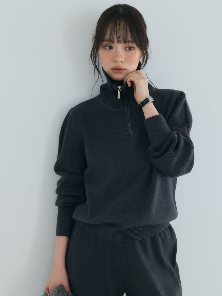 【Luxe series】ハーフZIPニットトップス&ストレートニットパンツSET UP