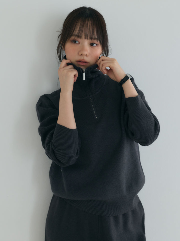 【Luxe series】ハーフZIPニットトップス&ストレートニットパンツSET UP