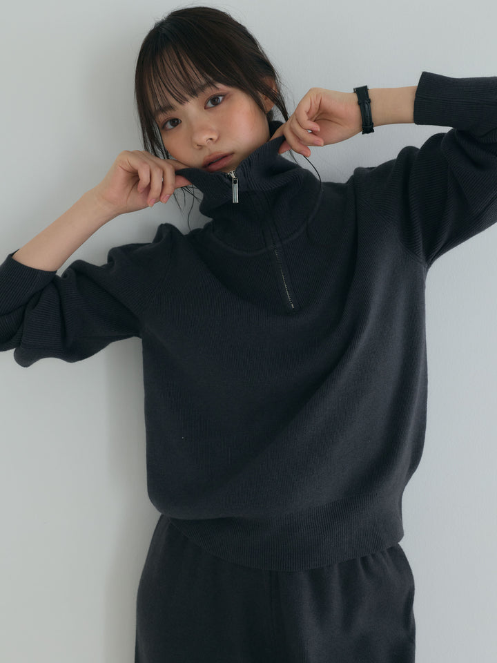 【Luxe series】ハーフZIPニットトップス&ストレートニットパンツSET UP