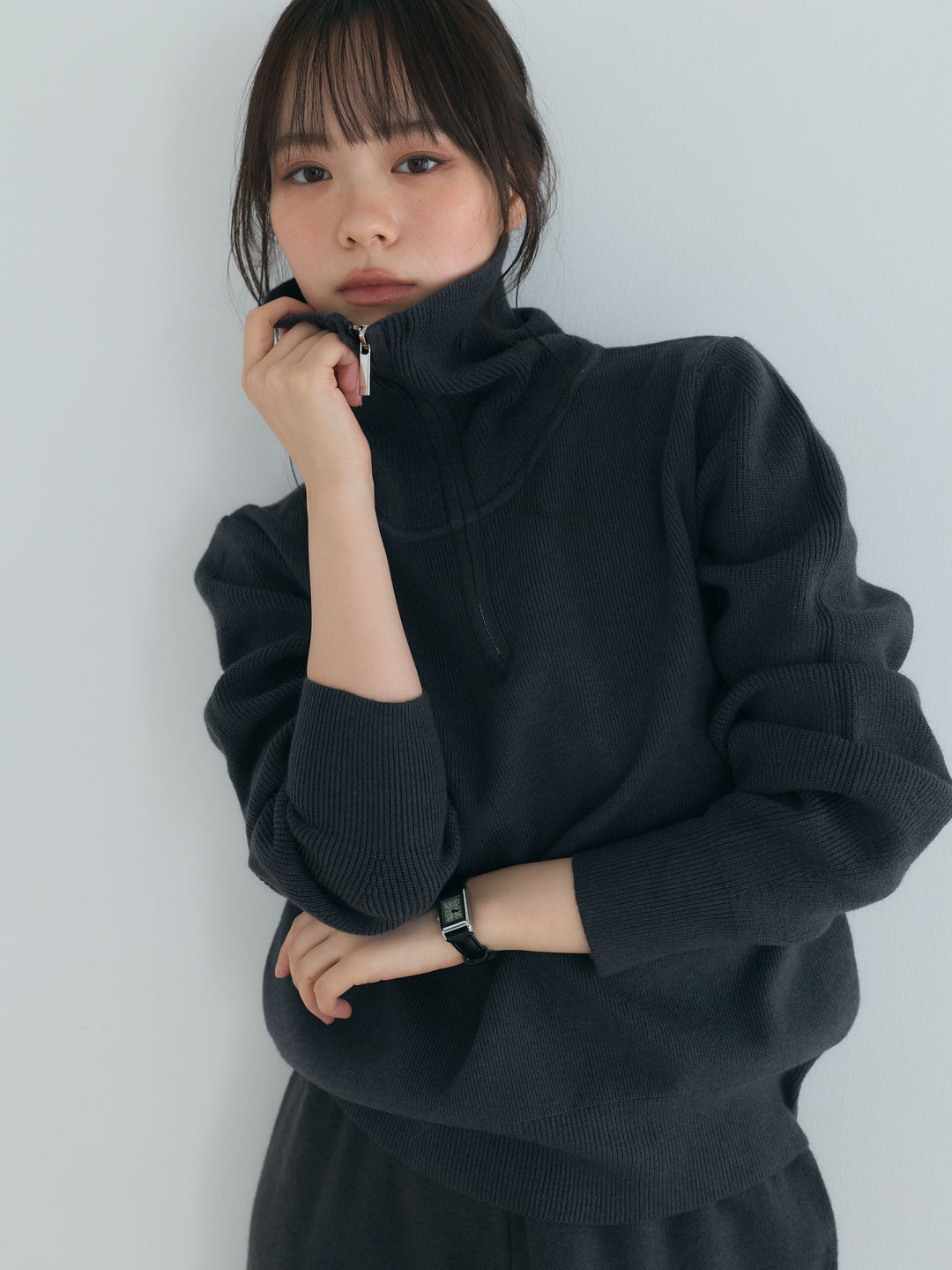 【Luxe series】ハーフZIPニットトップス&ストレートニットパンツSET UP