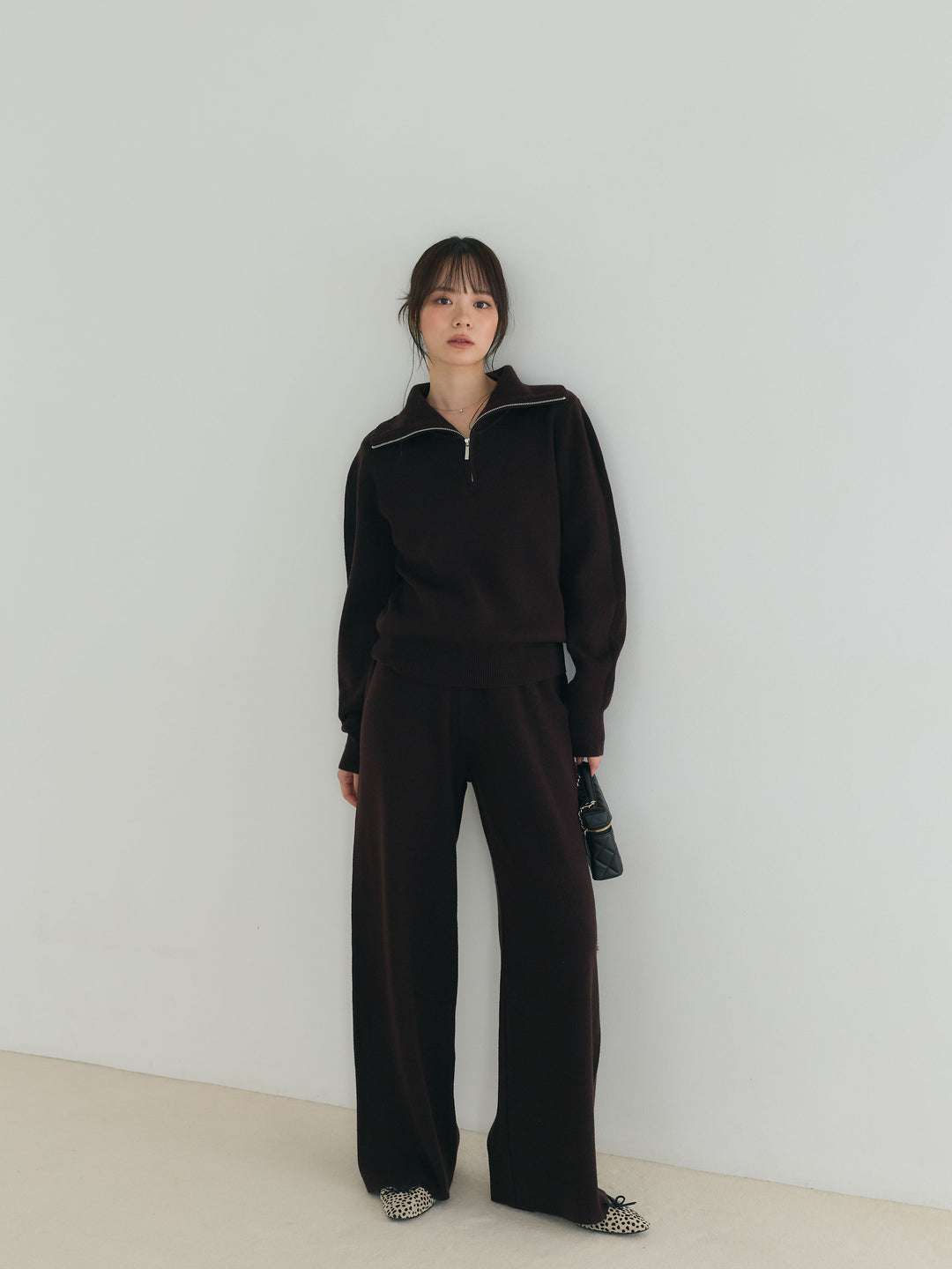 【Luxe series】ハーフZIPニットトップス&ストレートニットパンツSET UP