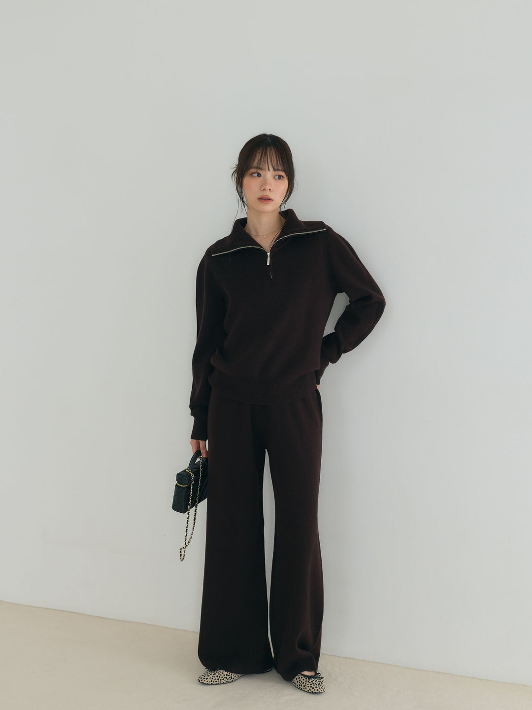 【Luxe series】ハーフZIPニットトップス&ストレートニットパンツSET UP