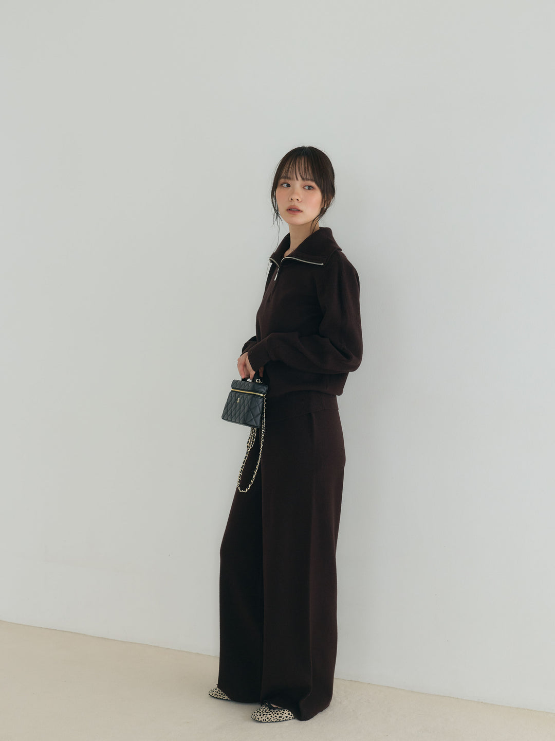 【Luxe series】ハーフZIPニットトップス&ストレートニットパンツSET UP