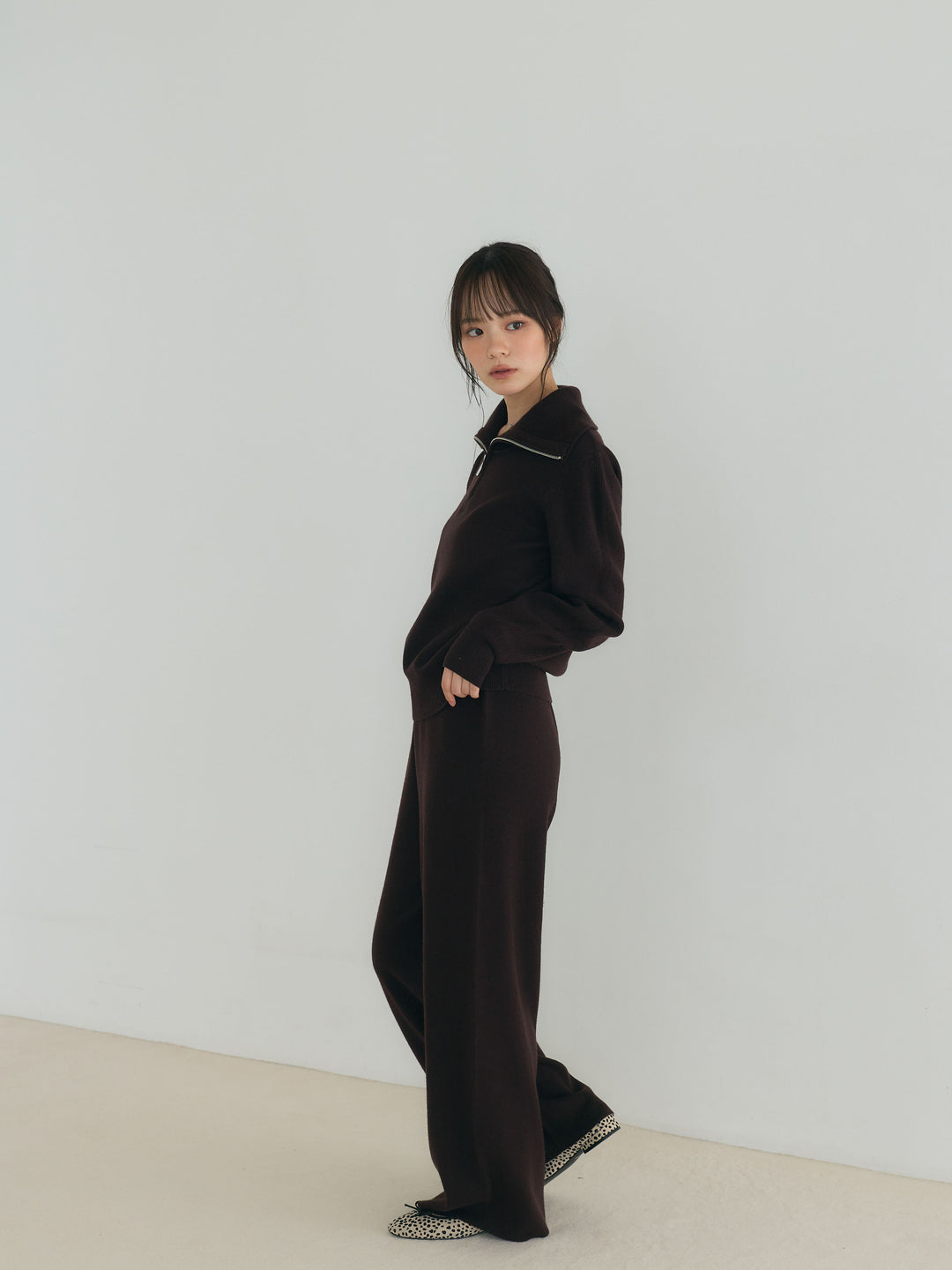 【Luxe series】ハーフZIPニットトップス&ストレートニットパンツSET UP