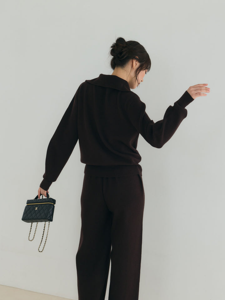 【Luxe series】ハーフZIPニットトップス&ストレートニットパンツSET UP