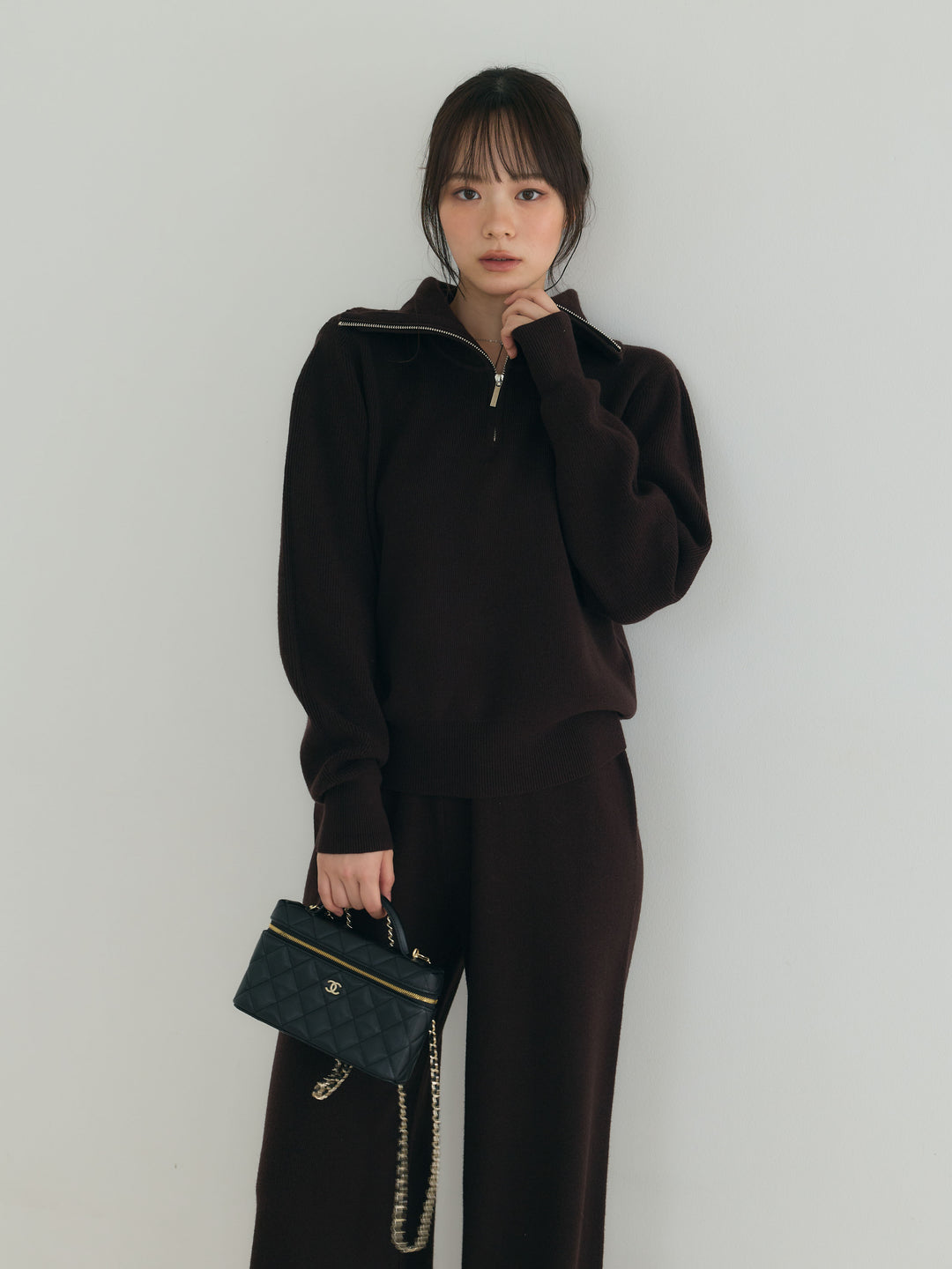 【Luxe series】ハーフZIPニットトップス&ストレートニットパンツSET UP