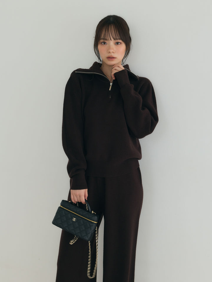 【Luxe series】ハーフZIPニットトップス&ストレートニットパンツSET UP