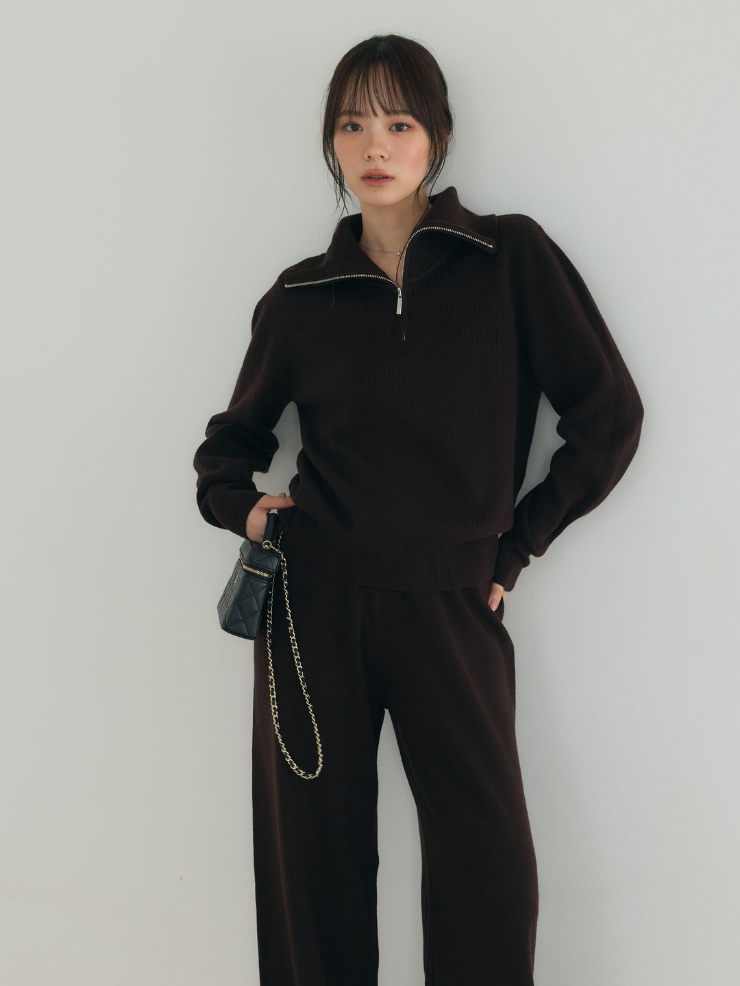 【Luxe series】ハーフZIPニットトップス&ストレートニットパンツSET UP