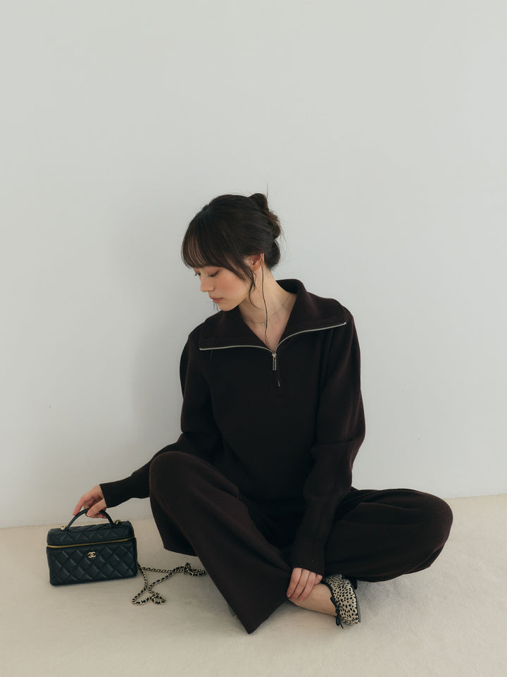 【Luxe series】ハーフZIPニットトップス&ストレートニットパンツSET UP