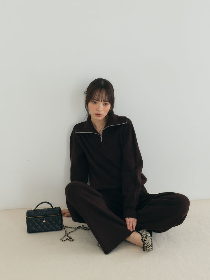 【Luxe series】ハーフZIPニットトップス&ストレートニットパンツSET UP