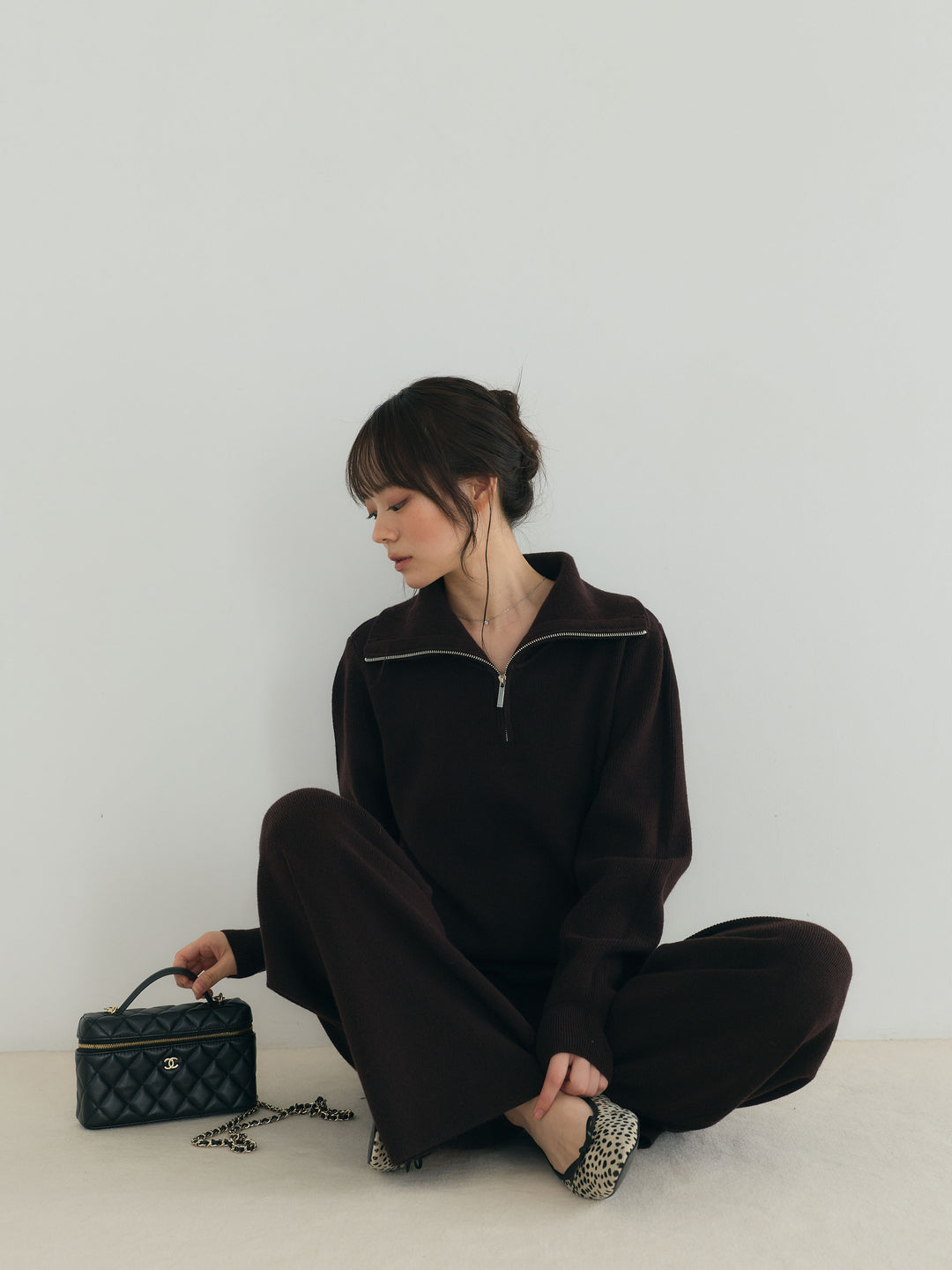 【Luxe series】ハーフZIPニットトップス&ストレートニットパンツSET UP