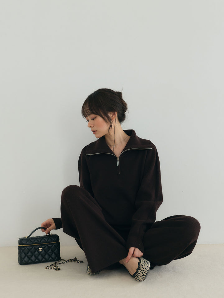 【Luxe series】ハーフZIPニットトップス&ストレートニットパンツSET UP