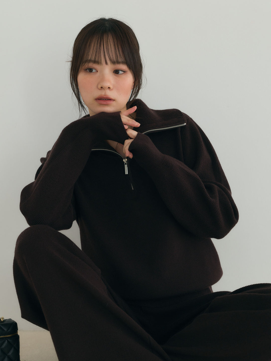 【Luxe series】ハーフZIPニットトップス&ストレートニットパンツSET UP