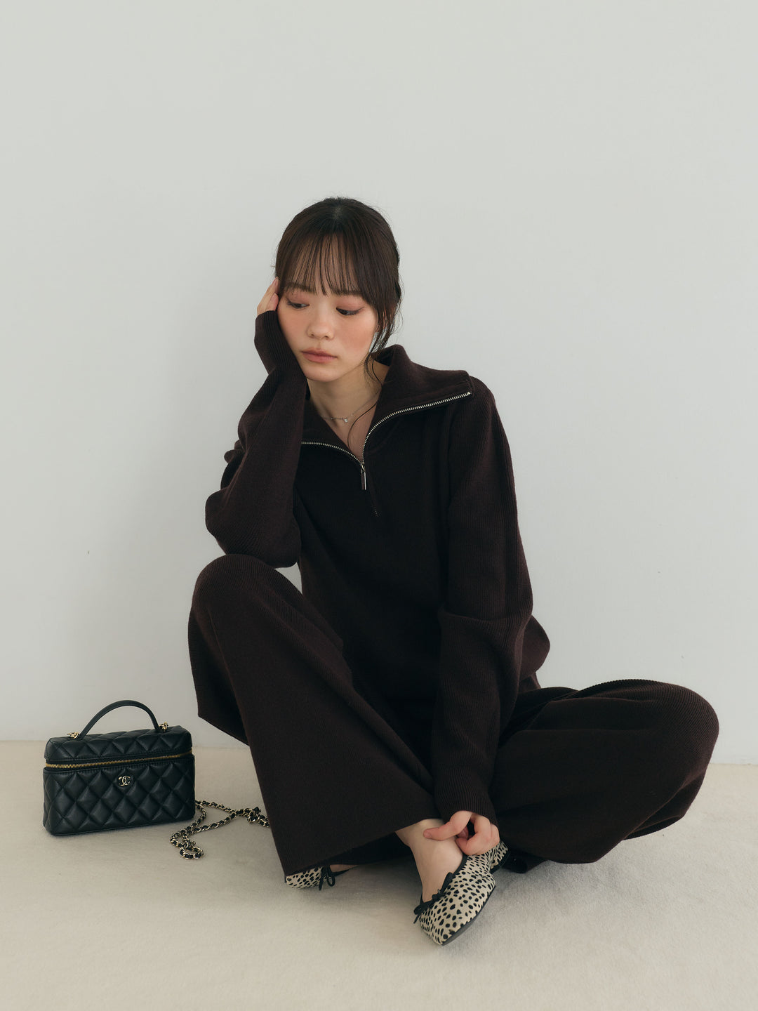 【Luxe series】ハーフZIPニットトップス&ストレートニットパンツSET UP