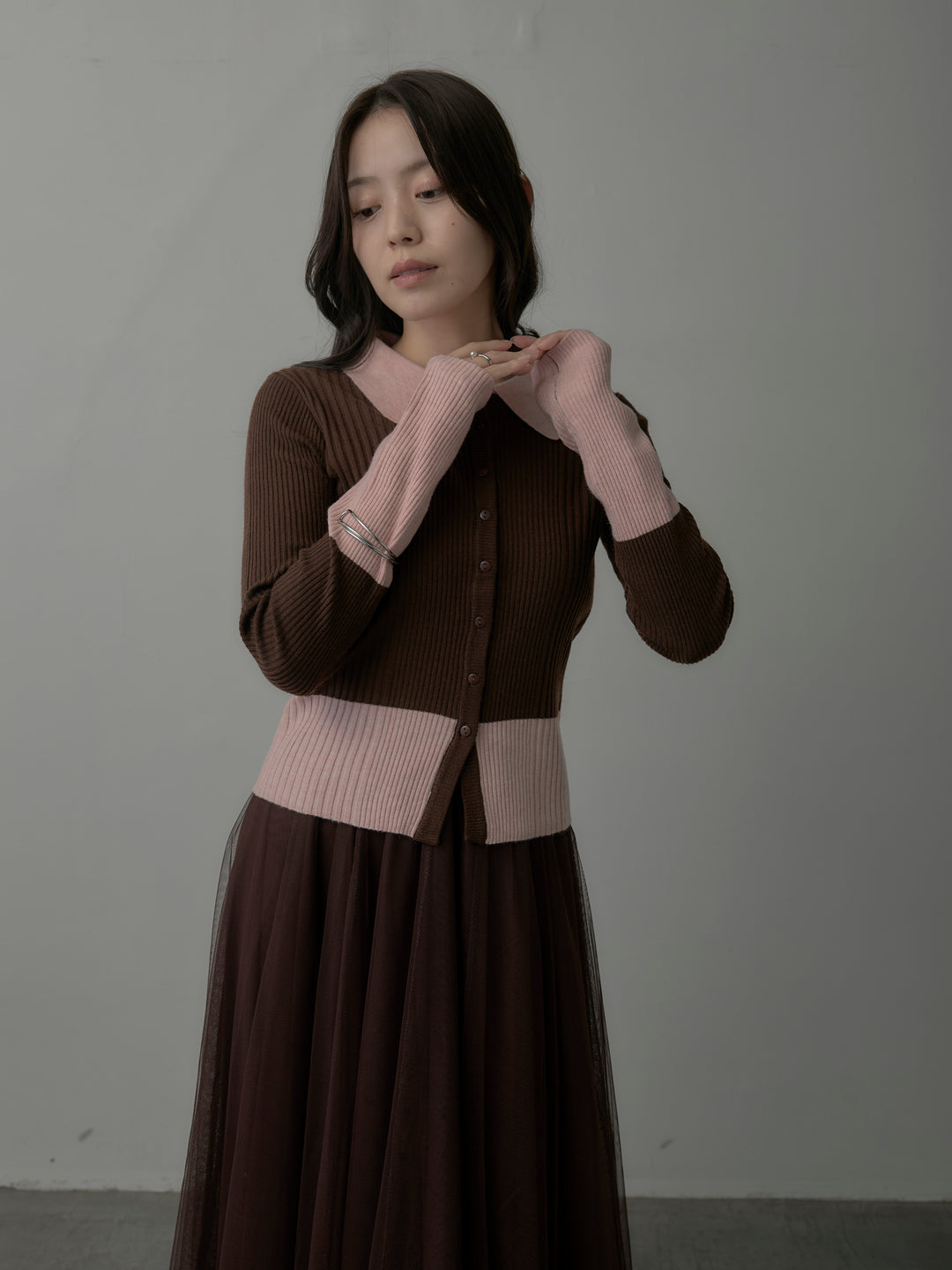 【SET】バイカラーリブニットポロトップス+バイカラーリブニットポロトップス(2set)