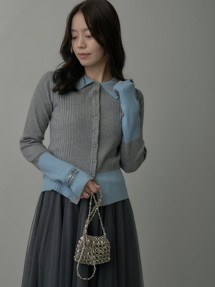 【SET】バイカラーリブニットポロトップス+バイカラーリブニットポロトップス(2set)