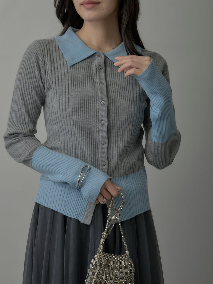 【SET】バイカラーリブニットポロトップス+バイカラーリブニットポロトップス(2set)