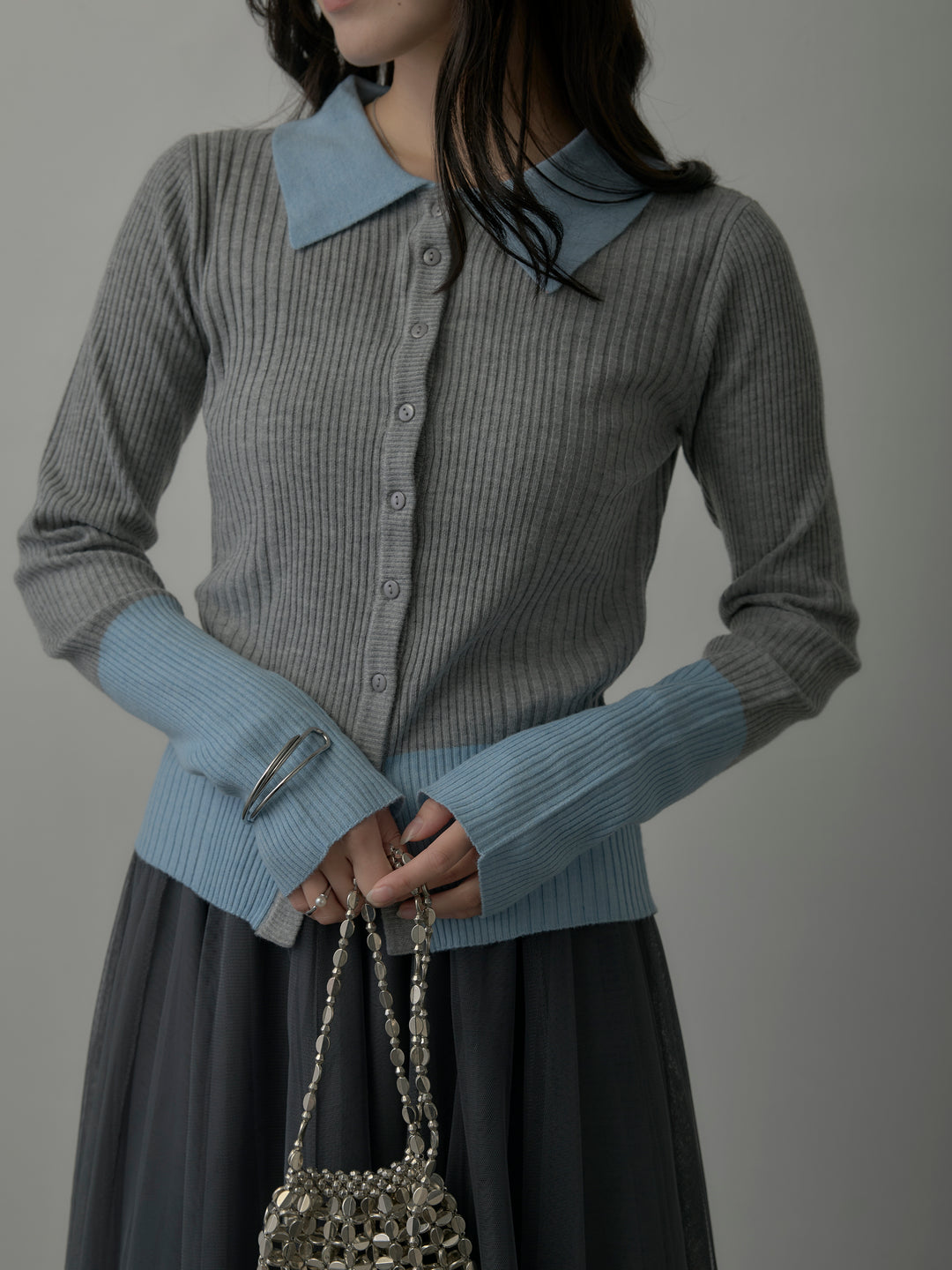 【SET】バイカラーリブニットポロトップス+バイカラーリブニットポロトップス(2set)