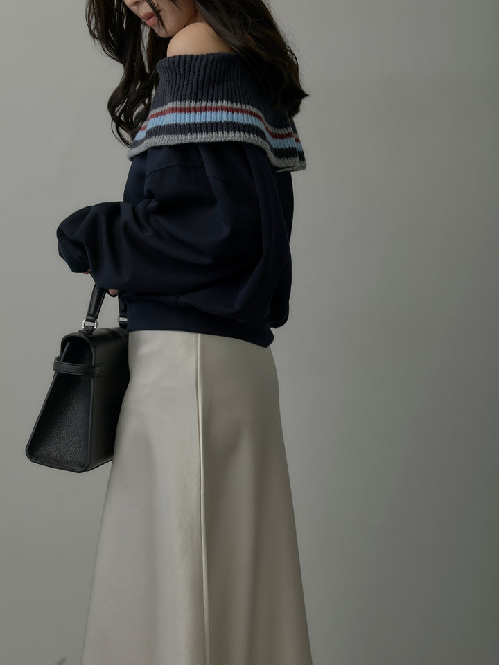 配色ボーダースウェットオフショルトップス