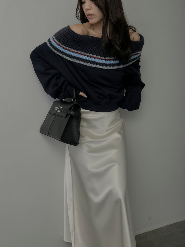 配色ボーダースウェットオフショルトップス