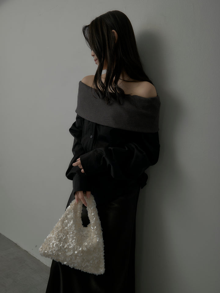 【SET】ニットシャツドッキングオフショルトップス+ニットシャツドッキングオフショルトップス(2set)